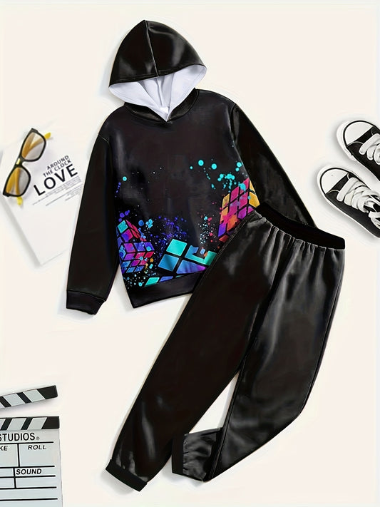 Kids 2pc Sports Suits Hoodies Jogger Pants Comfy Casual Outfits Boys Girls