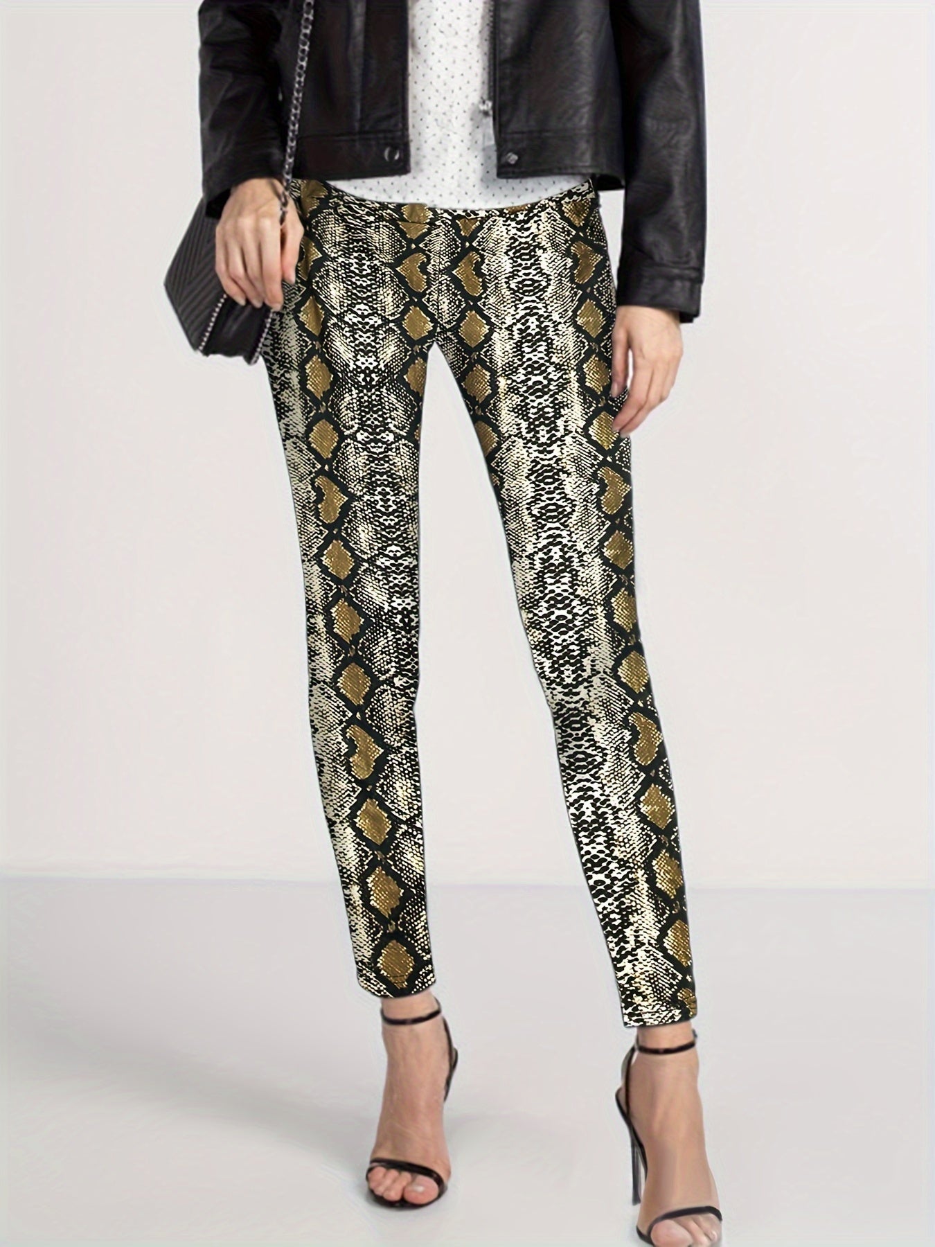  Snake Print High Rise Stretch Leggings