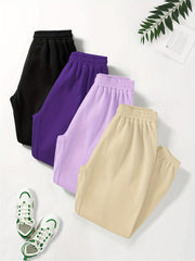 4 Pack Plus Size Sports Pants Set Women's Solid Elastic Jogger