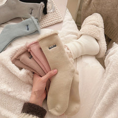 4 Pairs Letter Print Plush Lined Socks for Women