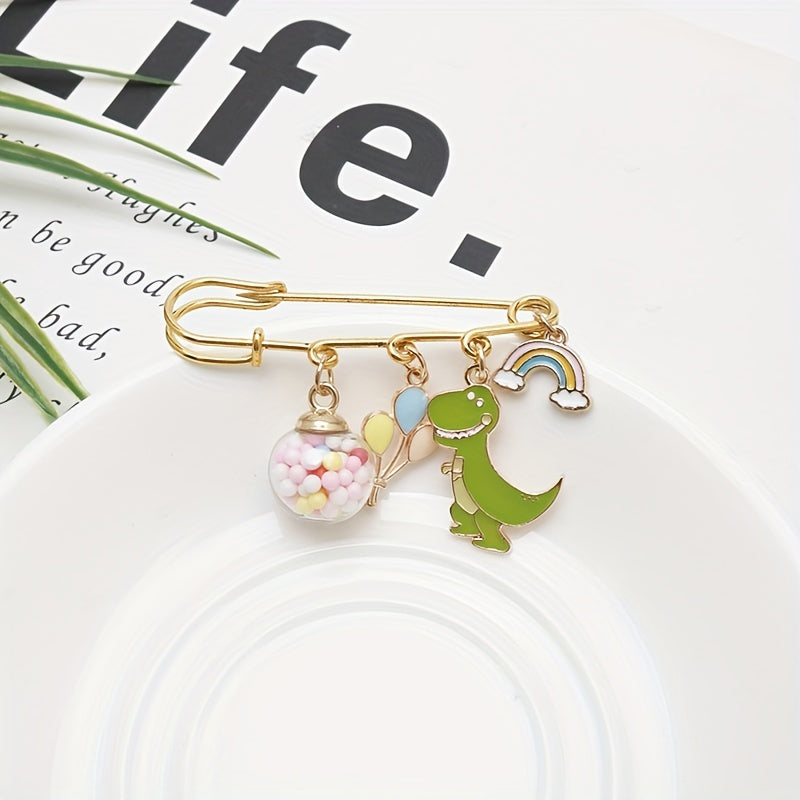 Dino Balloon Rainbow Bridge Brooch Cartoon Pin Anti-light Buckle