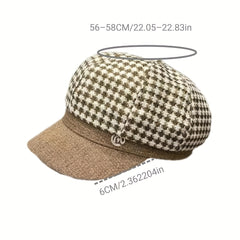 Women's Adjustable Houndstooth Newsboy Hat Lightweight Beret Cap