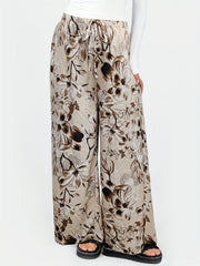  Floral Print Wide Leg Trousers with Drawstring Waist