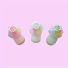 3pcs Colorful Lace Edge Baby Girl Socks, Comfy Princess Socks