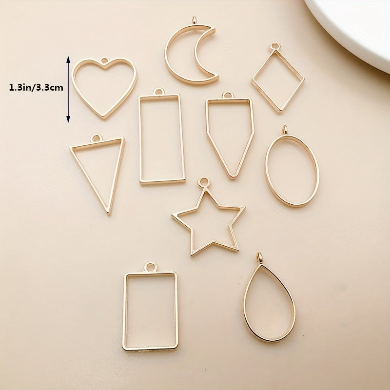 10pcs KC Golden Geometric Frame Pendant Charm for DIY Jewelry Making