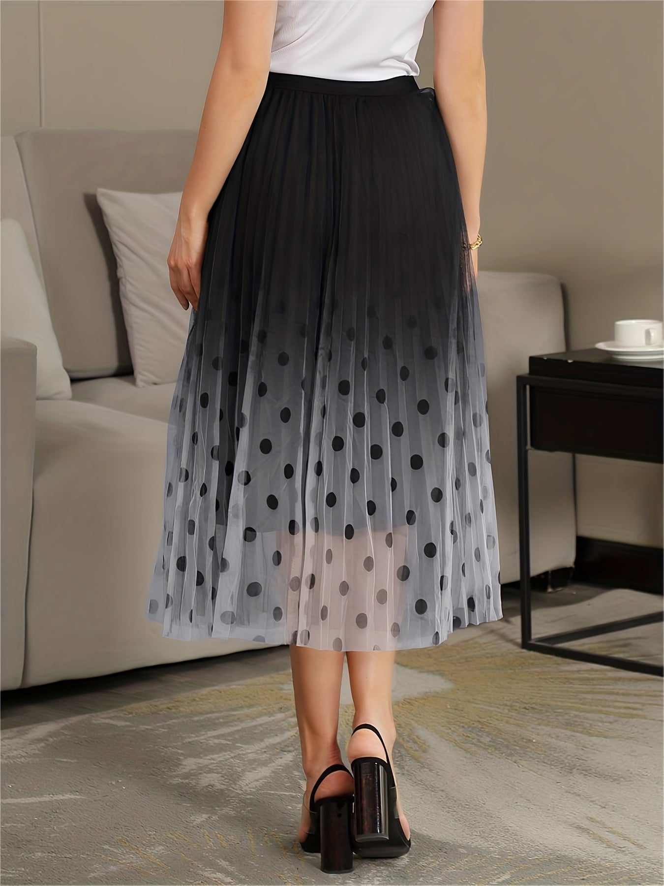 Polka Dot Gradient Pleated Maxi Skirt