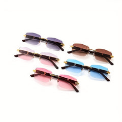 Men's Rimless Cut Edge Sunglasses With Box