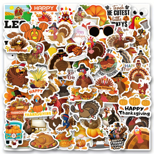 60pcs Thanksgiving Cartoon Stickers for Water Bottles Laptop Bumper Skateboard