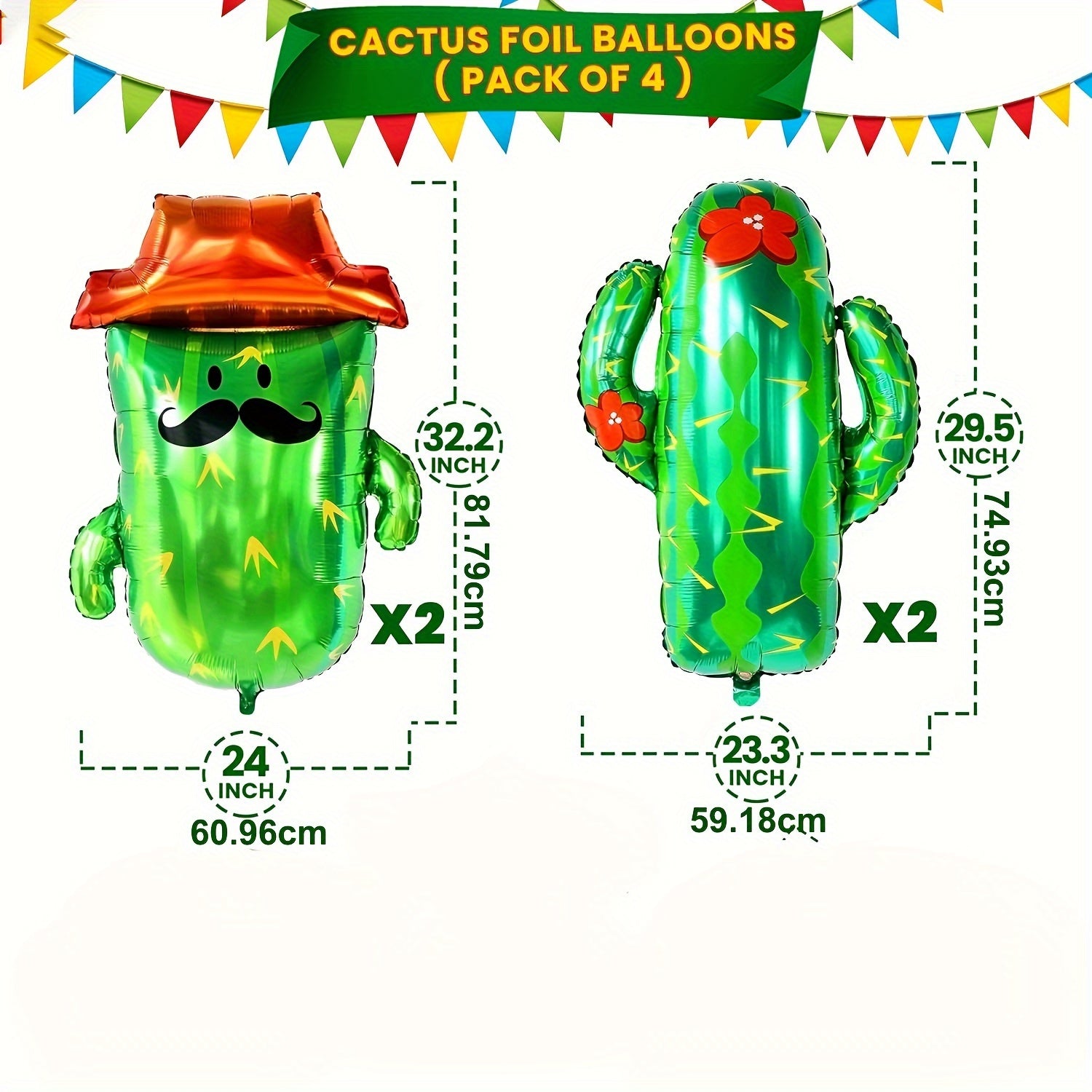 4pcs Giant Cactus Foil Balloons Mexican Holiday Party Decoration