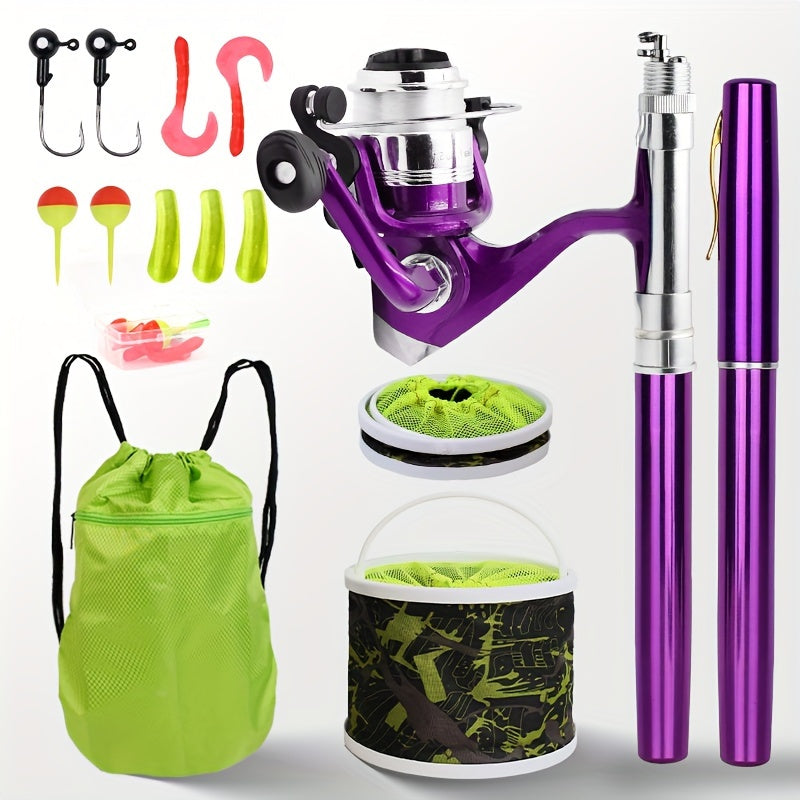 Portable Pen Fishing Rod w/ Spinning Reel - Fishing Tackle Set