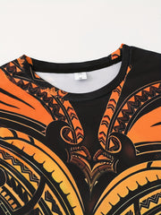 Totem Pattern Men's 2-Piece Outfit: T-shirt & Drawstring Shorts Set