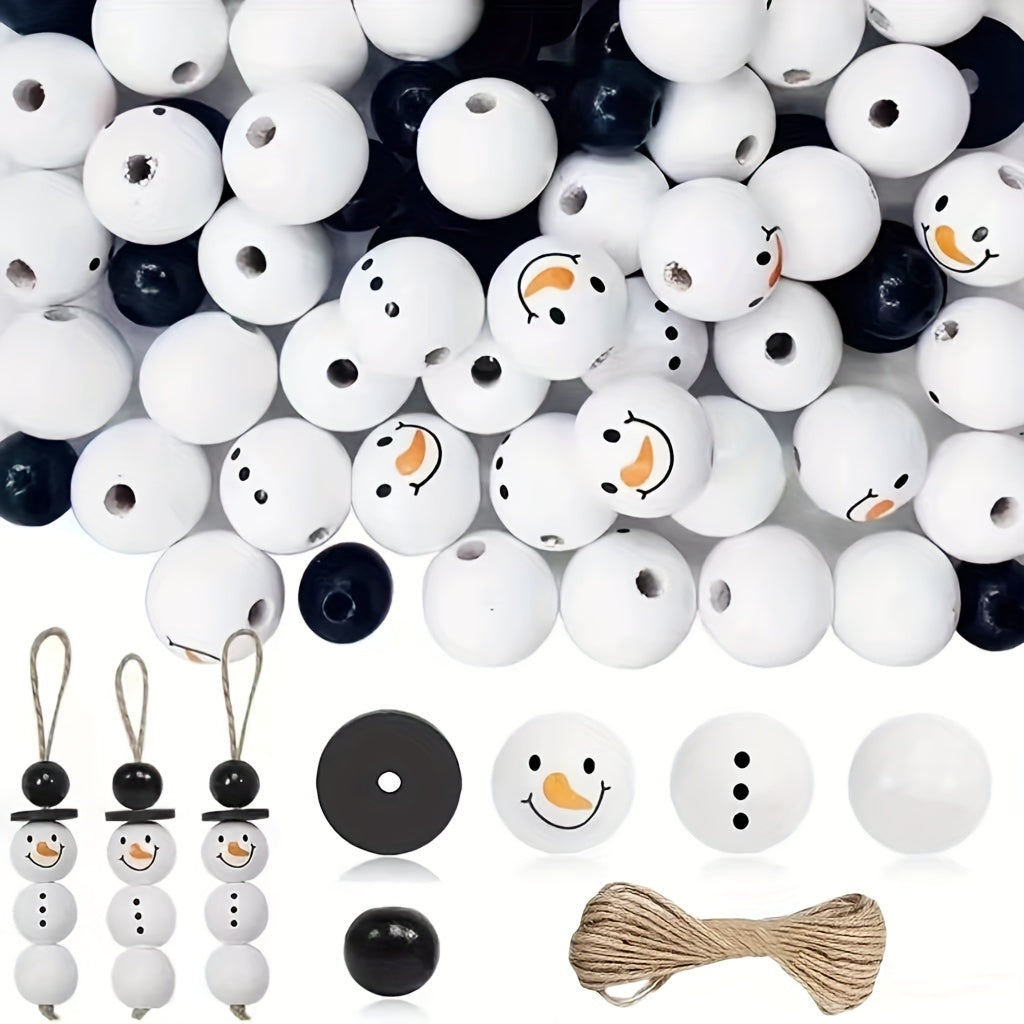 Christmas Snowman Wooden Beads Jute Rope, Holiday DIY Party Home Decor