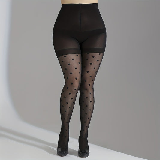 Heart Print High Rise Pantyhose for 0XL 2XL Women Plus