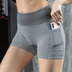 High Waist Gray Honeycomb Biker Shorts for Women