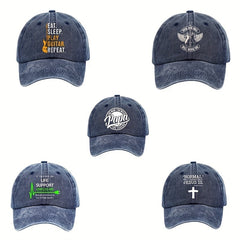 Vintage Cross Print Baseball Cap Distressed Dad Hat for Men Women