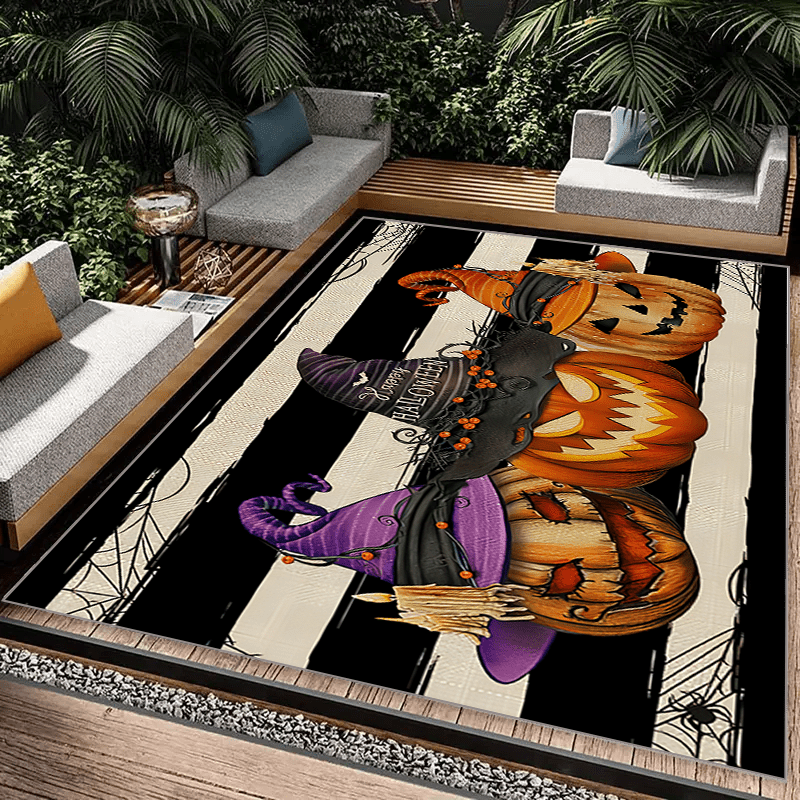 HAPPY HALLOWEEN Pumpkin Kitchen Rug Retro Halloween Carpet