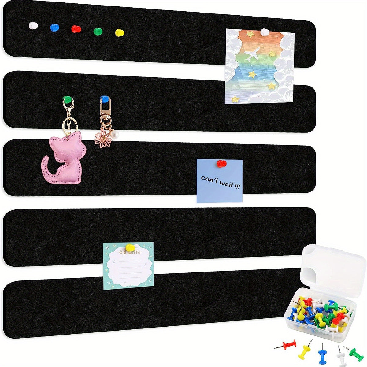 5pcs Felt Nail Board Strips With Picture Nails for Bulletin Boards