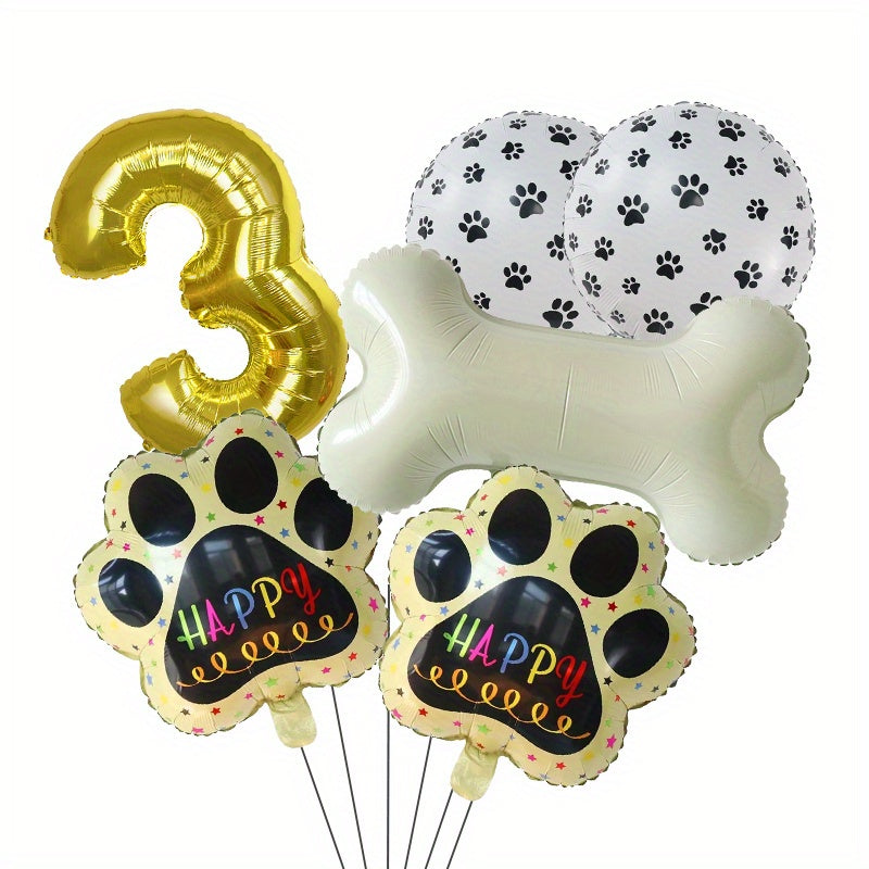 6pcs Dog Paw Bone Foil Balloons Party Supplies Let's Pawty Balloon