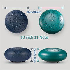 10" 11 Tone Steel Tongue Drum with Bag, Book, Mallets