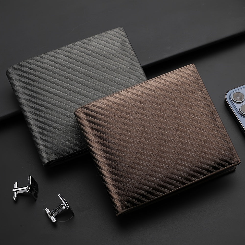 Men's Carbon Fiber Wallet Card Holder with Zipper Horizontal Wallet