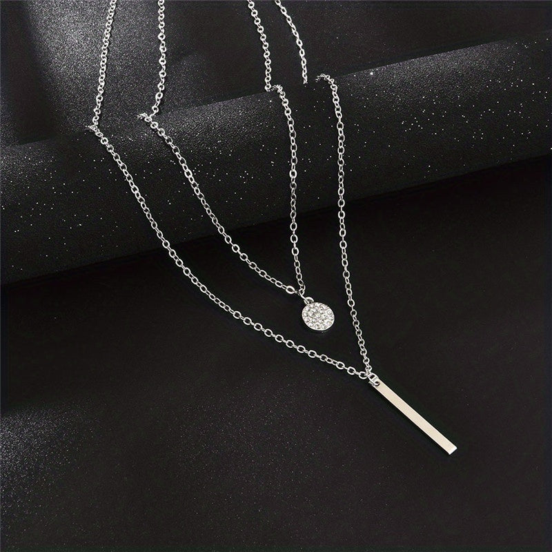 Geometric Shape Rhinestone Double Layer Necklace