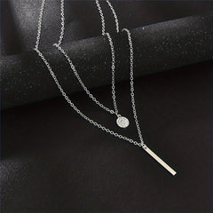 Geometric Shape Rhinestone Double Layer Necklace