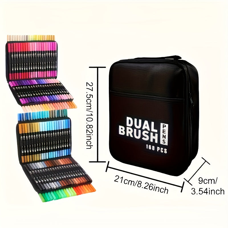 168pcs Dual Tip Watercolor Brush Pens Fine Line Coloring Set