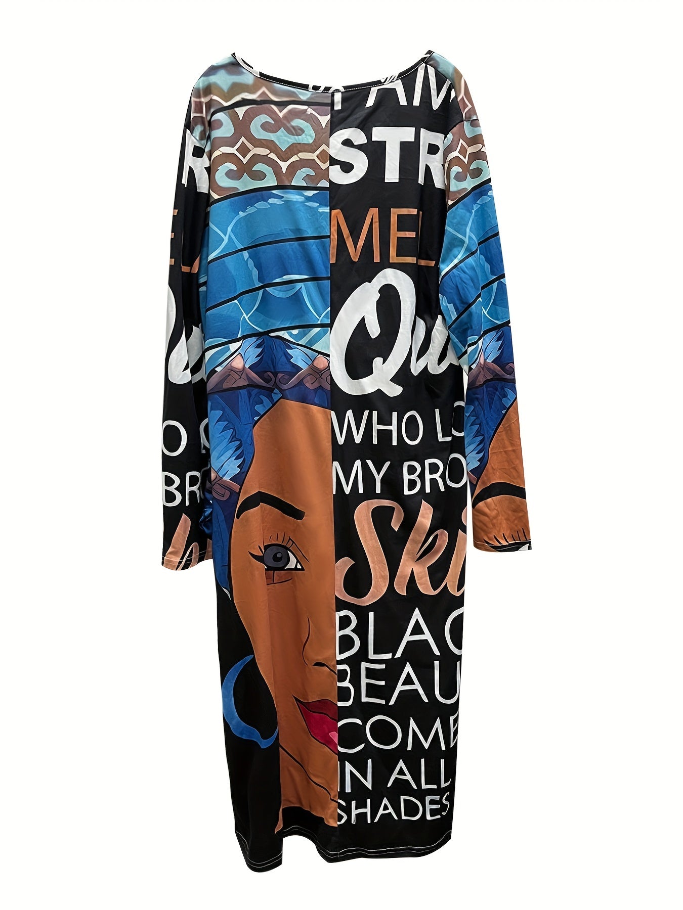  Casual Dress Women's Plus Letter & Figure Print Long Sleeve