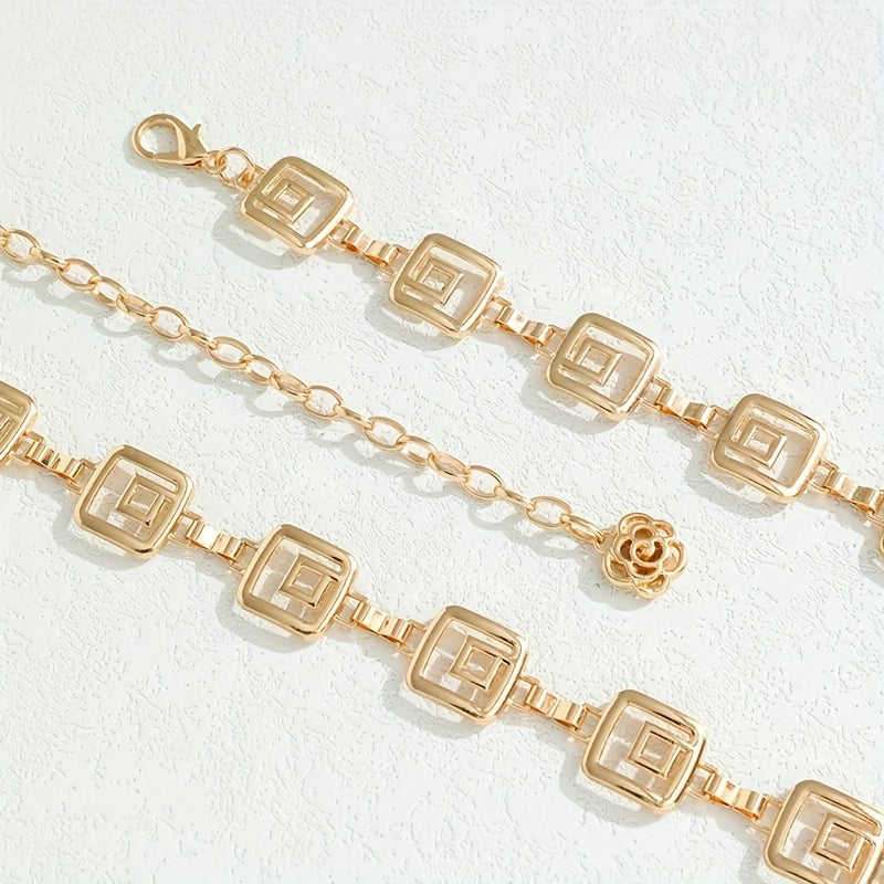 Metal Geometric Waist Chain for Women Decorative Dress Belt Outdoor Beach