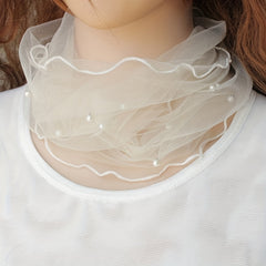 Faux Pearl Scarf Neckerchief Lightweight Gauze Infinity Scarf