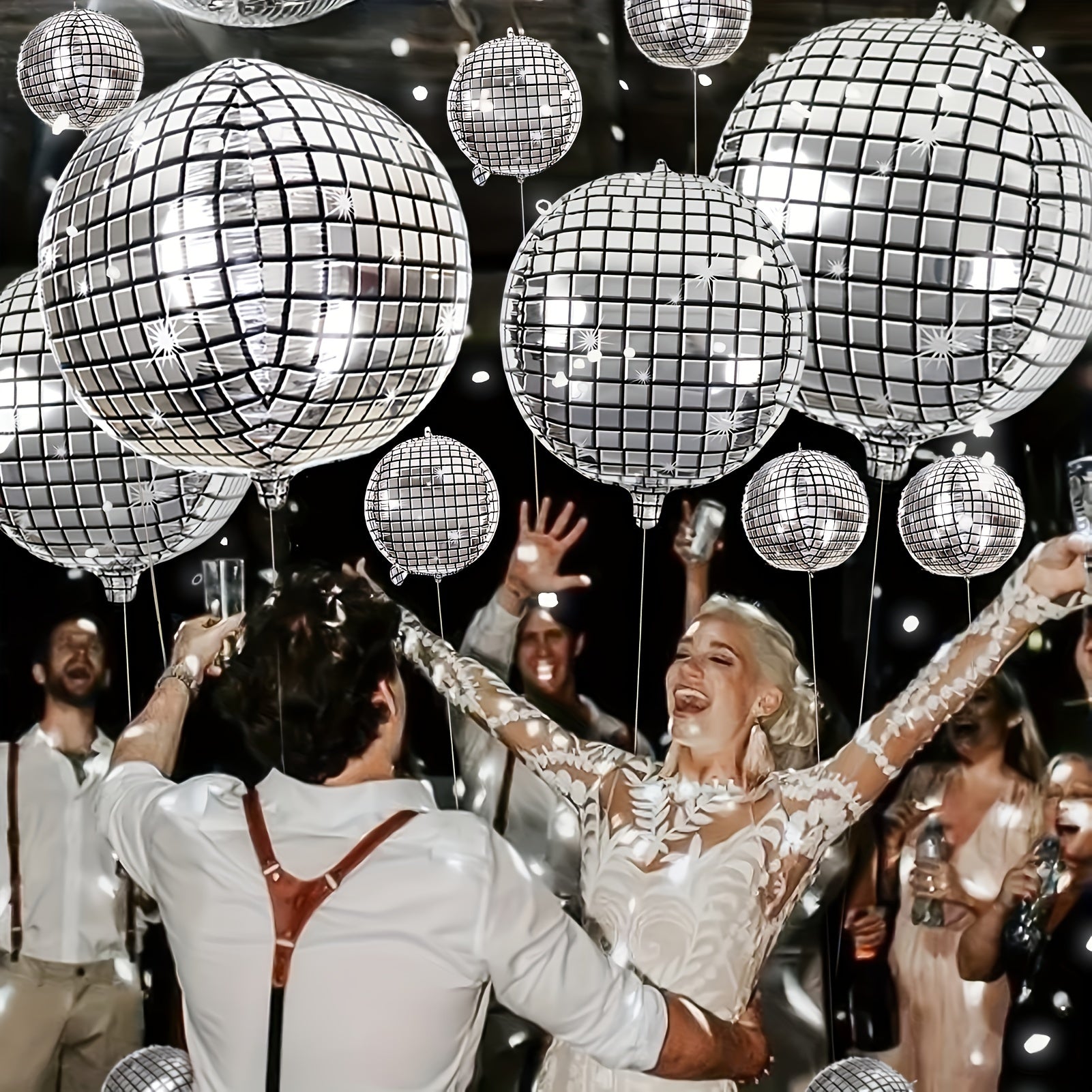4D Large Silver Disco Balloons for Outdoor Party Decorations