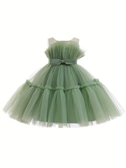 Baby Girls Sleeveless Mesh Bowknot Princess Dress