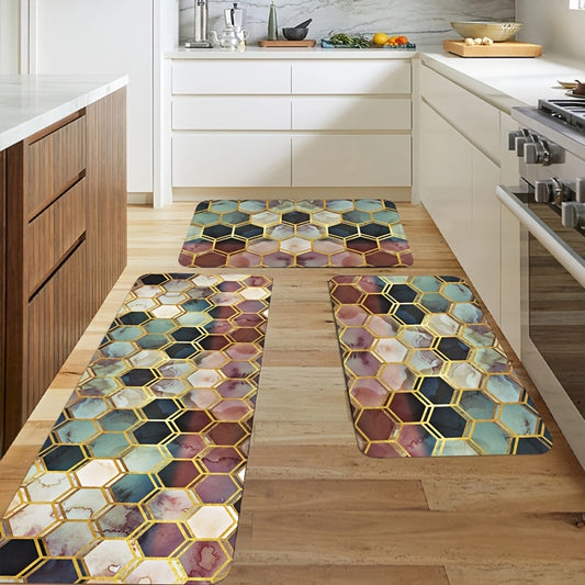 Hexagon Pattern Floor Mat Modern Kitchen Rug Indoor Carpet Colorful