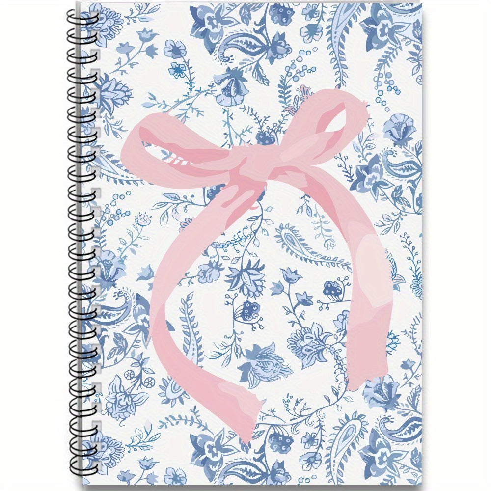 Pink Bow Tie Spiral Notebook Floral 100 Pages Perfect Gift