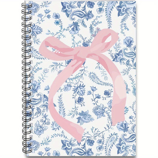 Pink Bow Tie Spiral Notebook Floral 100 Pages Perfect Gift