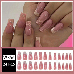 24 pcs Glossy Square Pink Press On Nails - Acrylic False Nails for Women & Girls