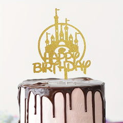Golden Glitter Castle Birthday Cake Topper