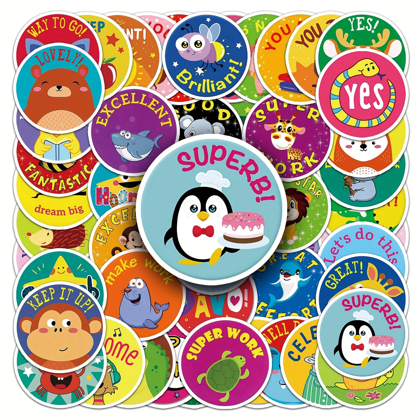 50pcs Cartoon Growth Reward Stickers Decor Fun Holiday & Birthday