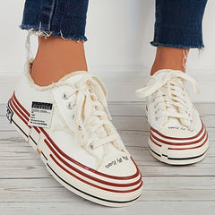 Vintage Letter Patched Raw Trim Skate Shoes for Women