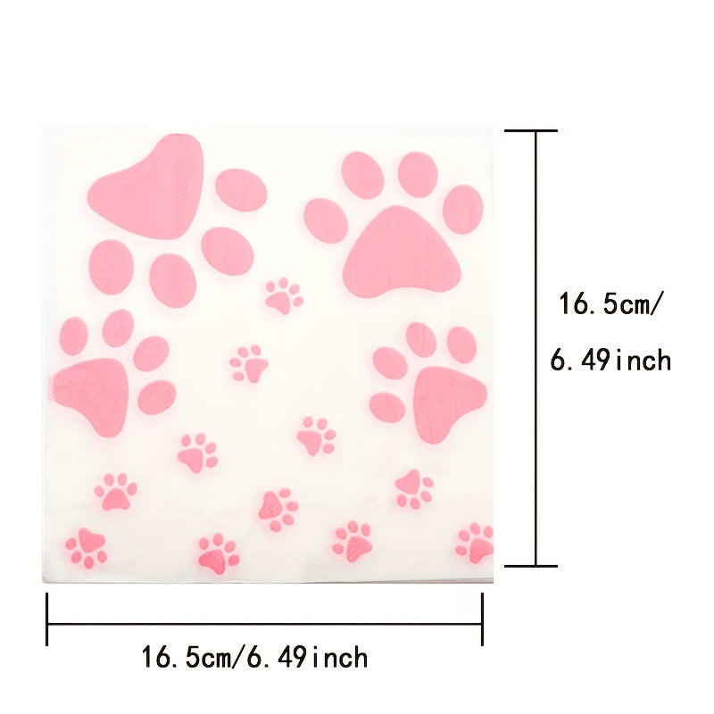 20pcs Dog Print Birthday Paw Prints Theme Pink Party Supplies