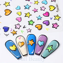3D Graffiti Heart Star Nail Stickers Self Adhesive Nail Art Decals