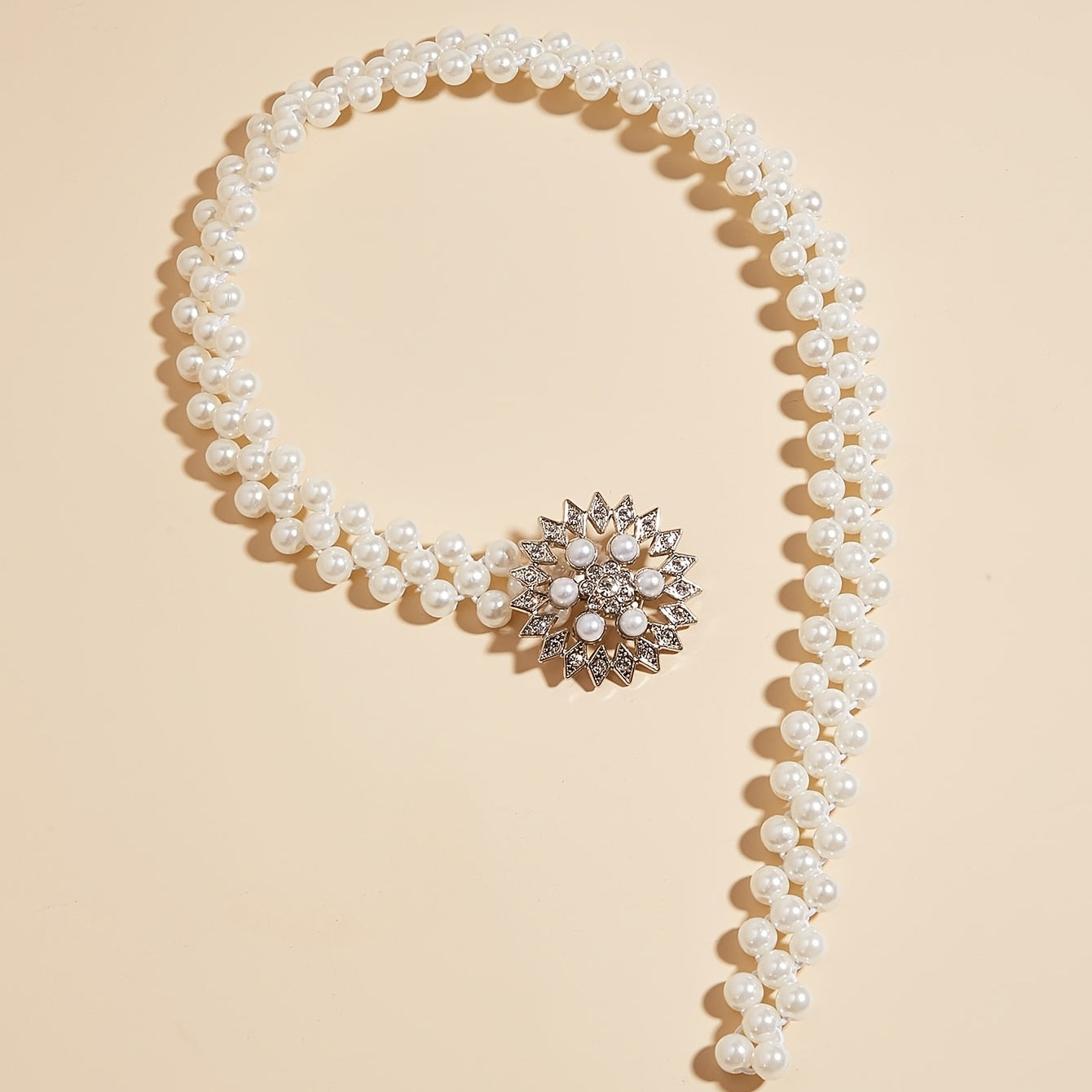 Sunflower Buckle Faux Pearl Chain Dress Belt