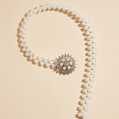 Sunflower Buckle Faux Pearl Chain Dress Belt