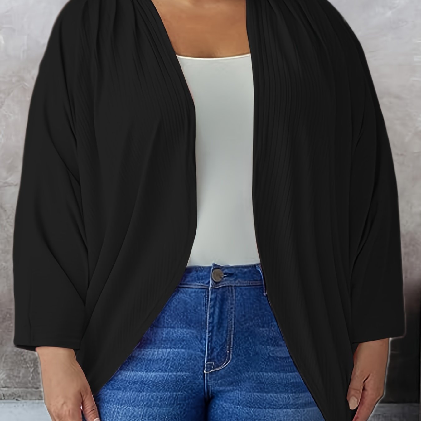  Solid Ribbed Half Sleeve Open Front Cardigan