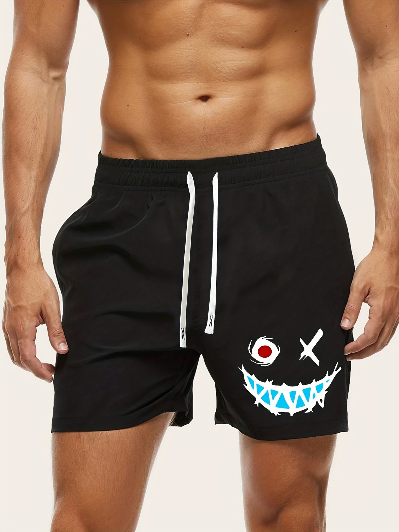 Smile Print Men's Activewear Drawstring Shorts