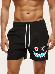 Smile Print Men's Activewear Drawstring Shorts