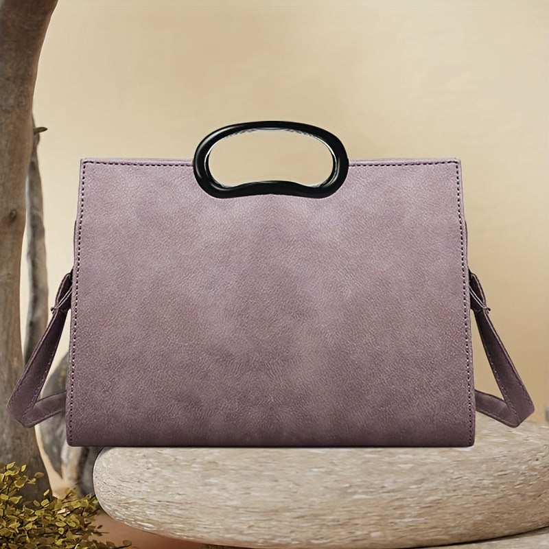Classic Satchel Bag with Pom Pom Decor
