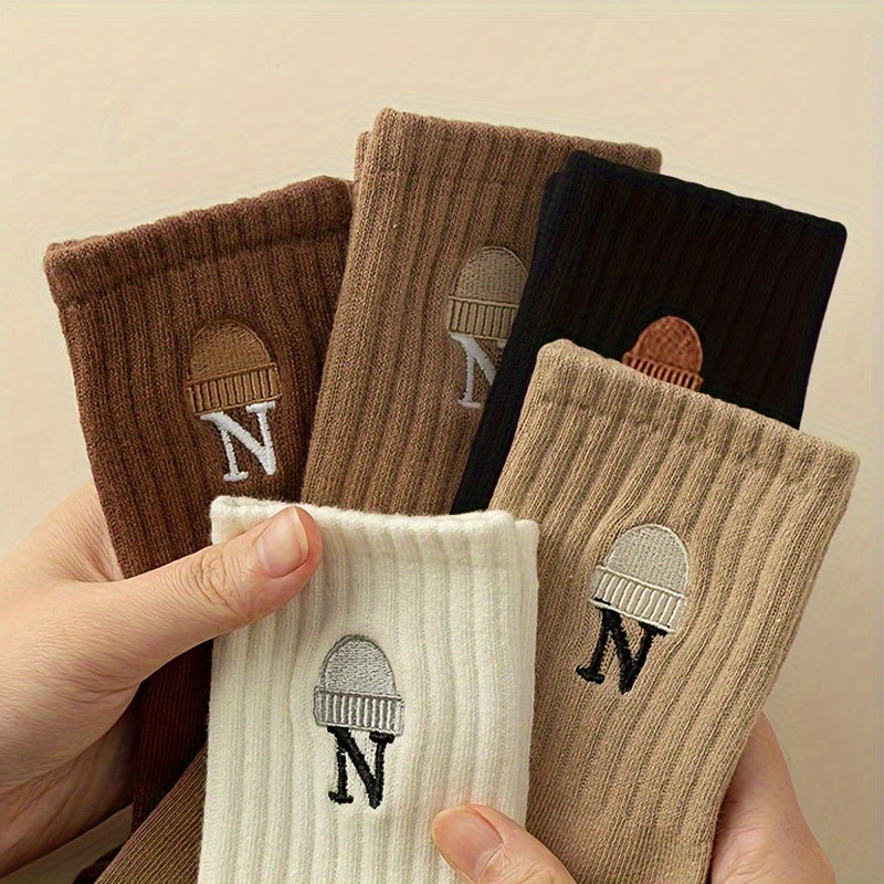 5 Pairs Letter Print Socks Soft Women's Stockings