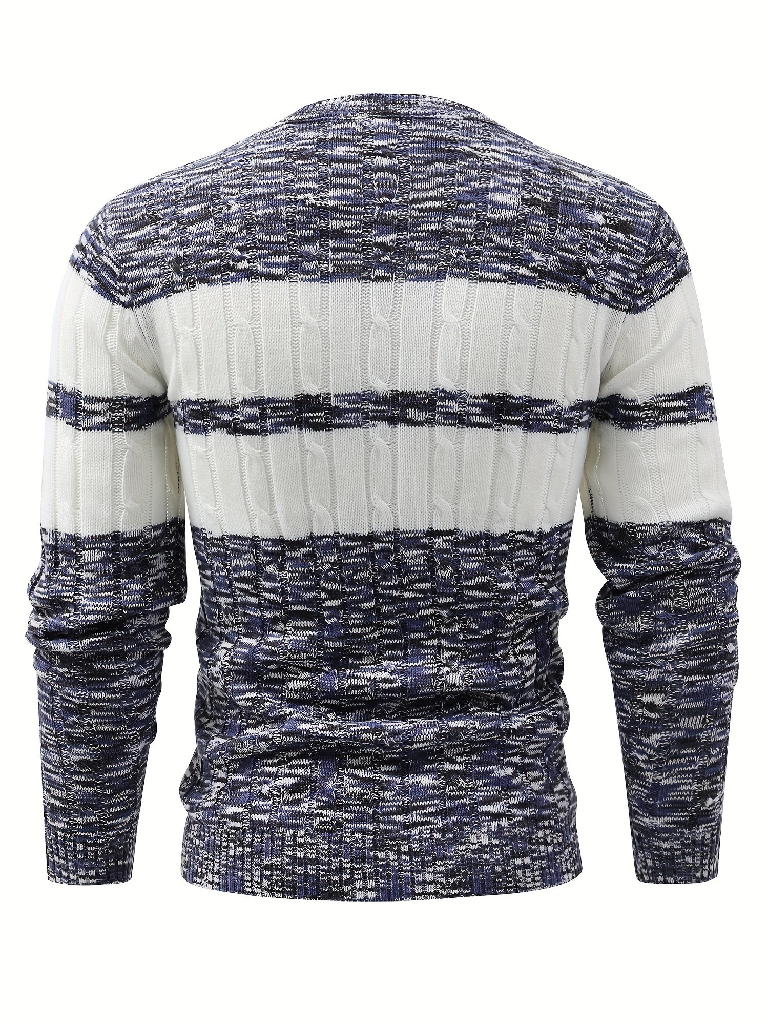 Men's Knitted Block Sweater Round Neck Warm Pullover for Fall Winter