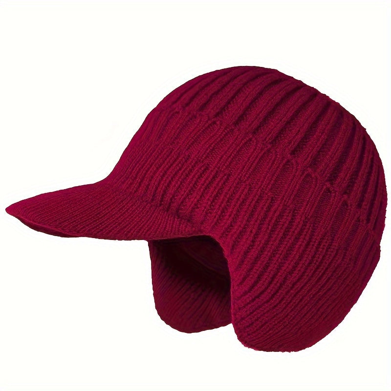 Casual Knitted Hat Ear Protection Beanie with Brim